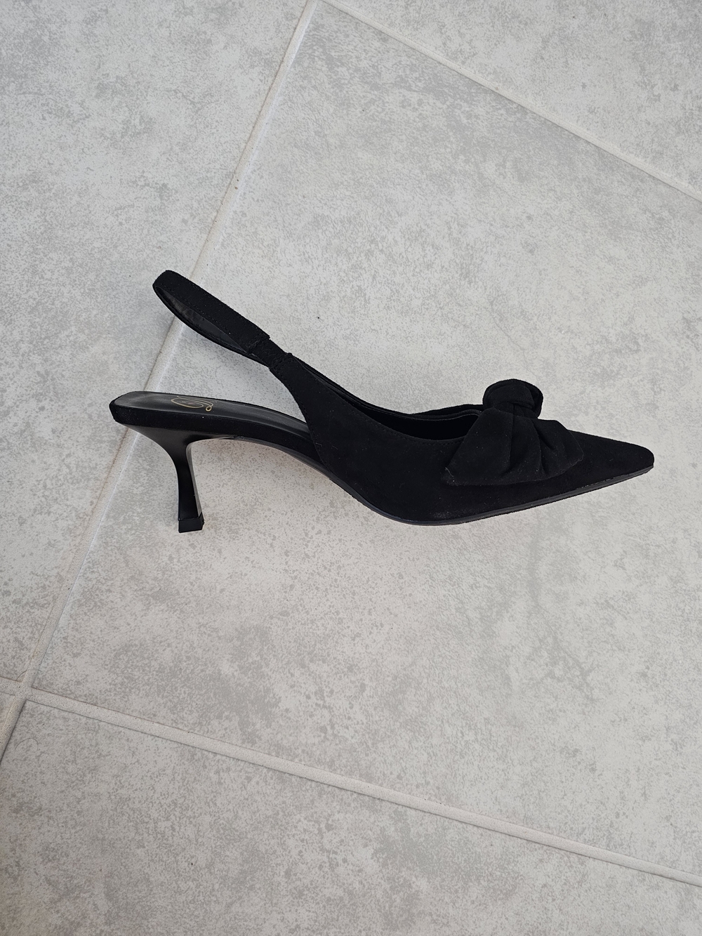 Francesca Black Micro Shoes  Heels with Bow - Picture 3 of 7